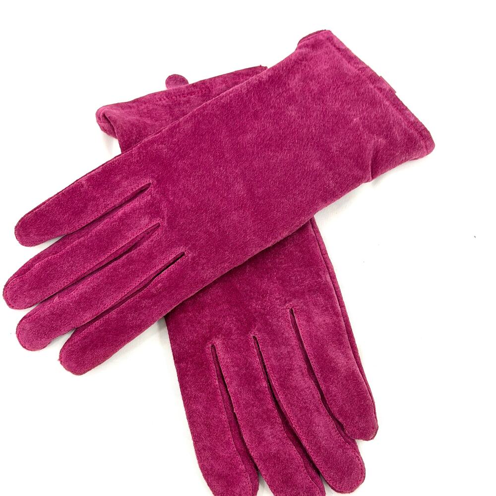 Vintage Y2K Magenta Pink Genuine Leather Suede Lined Gloves